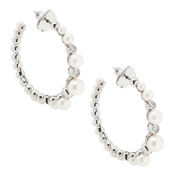 KATE SPADE • Pearl Caviar Silver Hoop Earrings - Picture 1 of 6